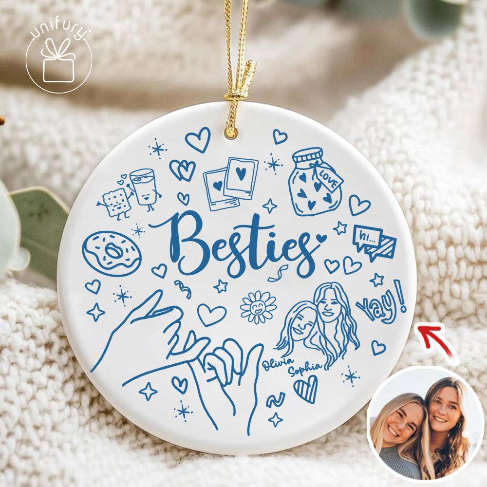 Custom Lineart Drawing Friend Ceramic Ornament - Best Friend Ornament - Christmas Gifts For Friends
