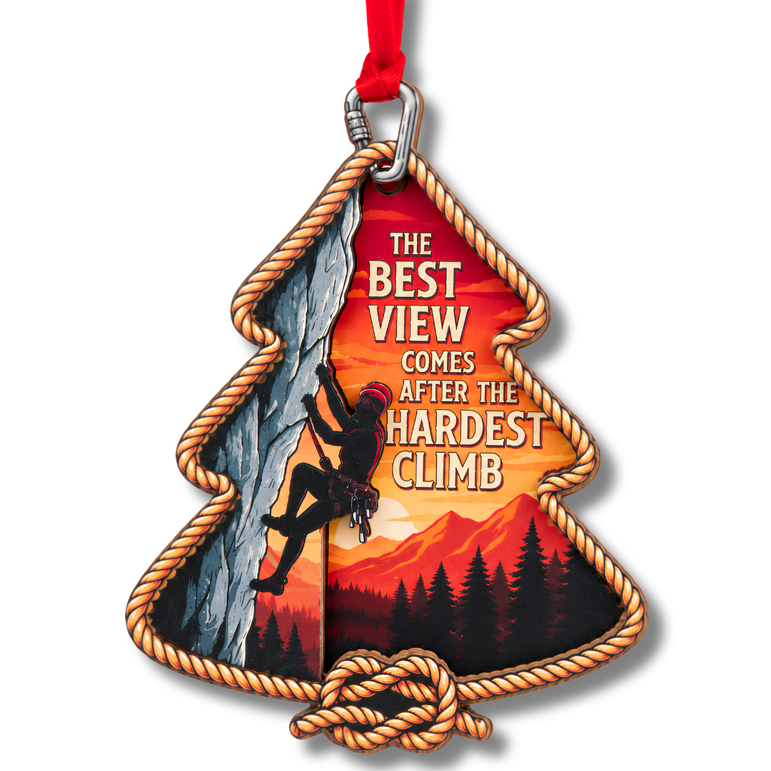 Rock Climbing Ornament, 2 Layer Wood and Acrylic, Christmas Tree Decoration, Holiday Gift, Christmas Ornament