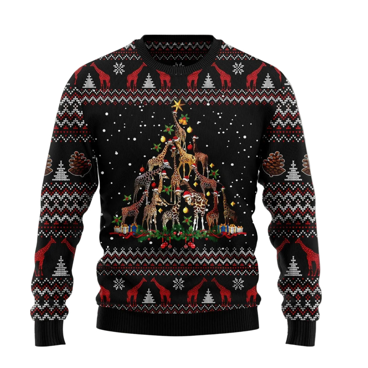 Giraffe Christmas Tree Ugly Christmas Sweater, Wildlife Lover Holiday Party Outfit and Gift for Giraffe Fans