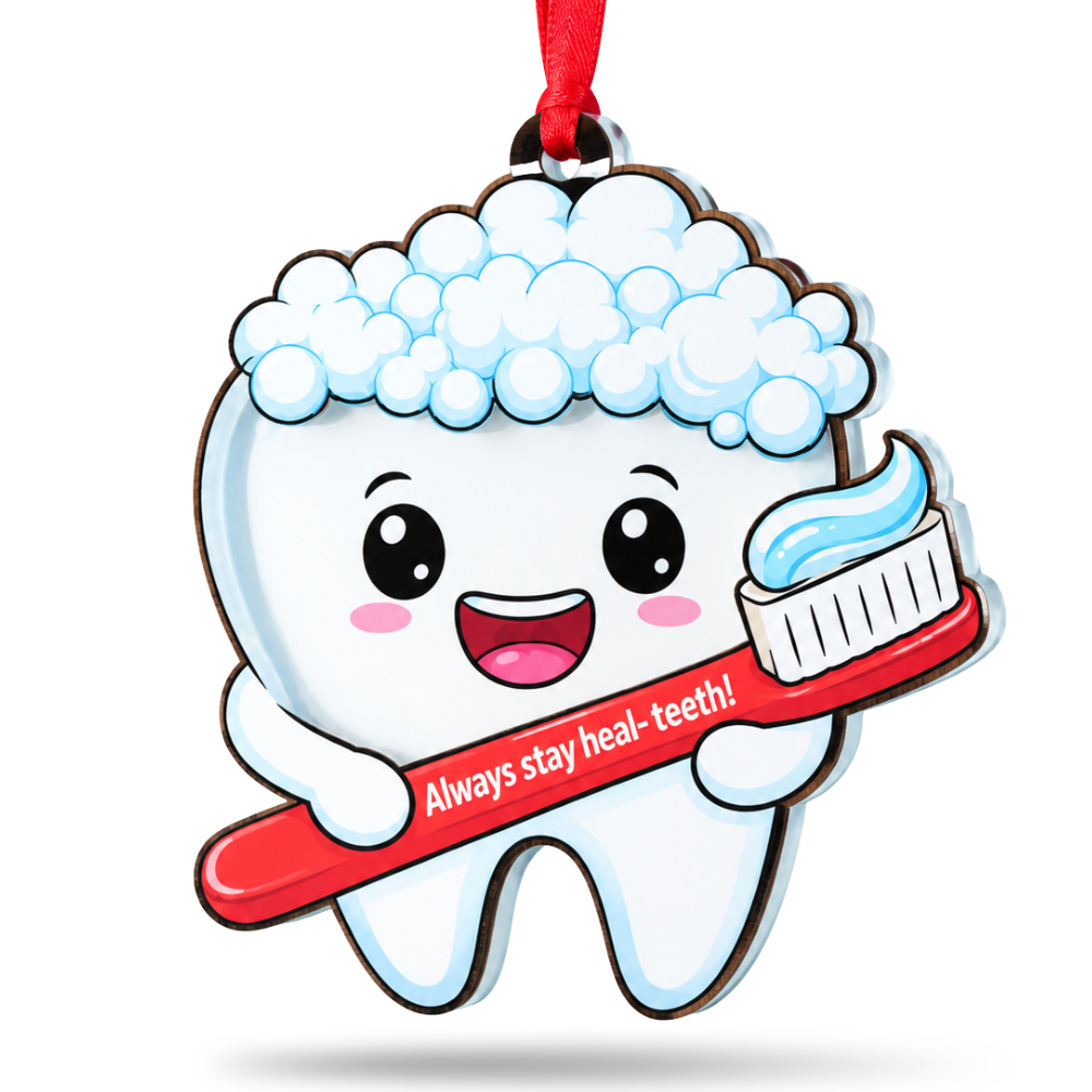 Tooth Dental Christmas Ornament, Wood & Acrylic Christmas Tree Decoration, Holiday Gift for Dentists