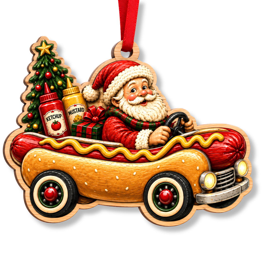 Hot Dog Ornament, 2 Layer Wood and Acrylic, Christmas Tree Decoration, Gifts for Dog Lovers, Christmas Ornament