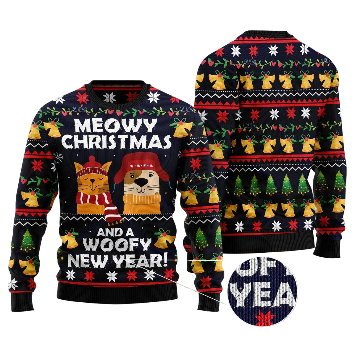 Meowy Christmas And Woofy New Year Ugly Christmas Sweater | Unisex Seasonal Gift Idea | Men & Women Party Outfit