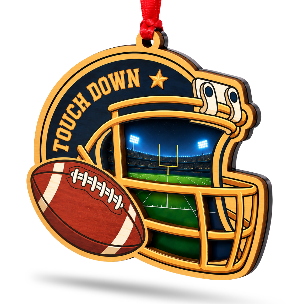 Football Christmas Ornament for Tree, Wood & Acrylic Hanging Decor, Xmas Gift for Collectors & Holiday Decor Lovers
