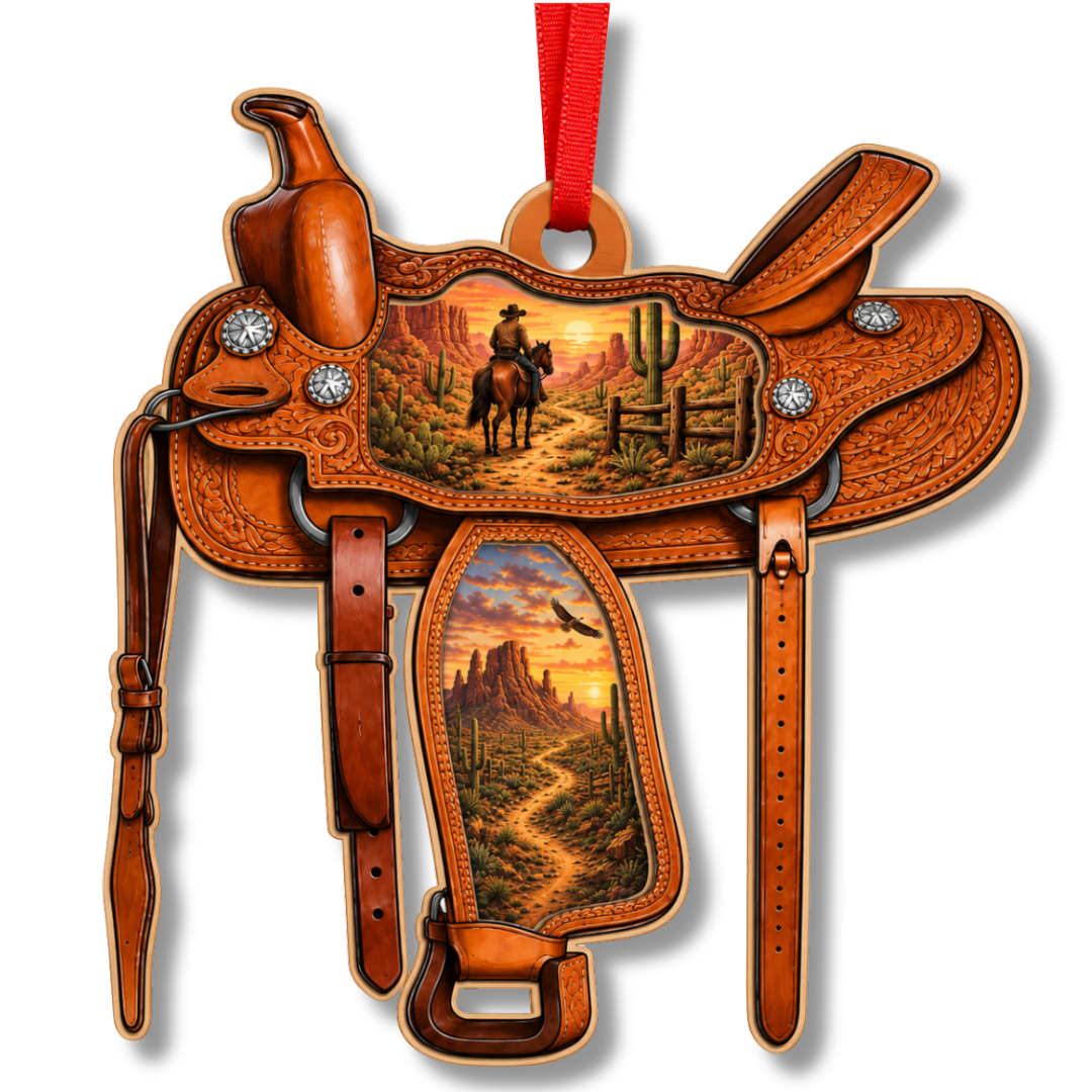 Cowboy Christmas Ornaments, 2 Layer Wood and Acrylic, Christmas Tree Decoration, Holiday Gift, Xmas Tree Decor