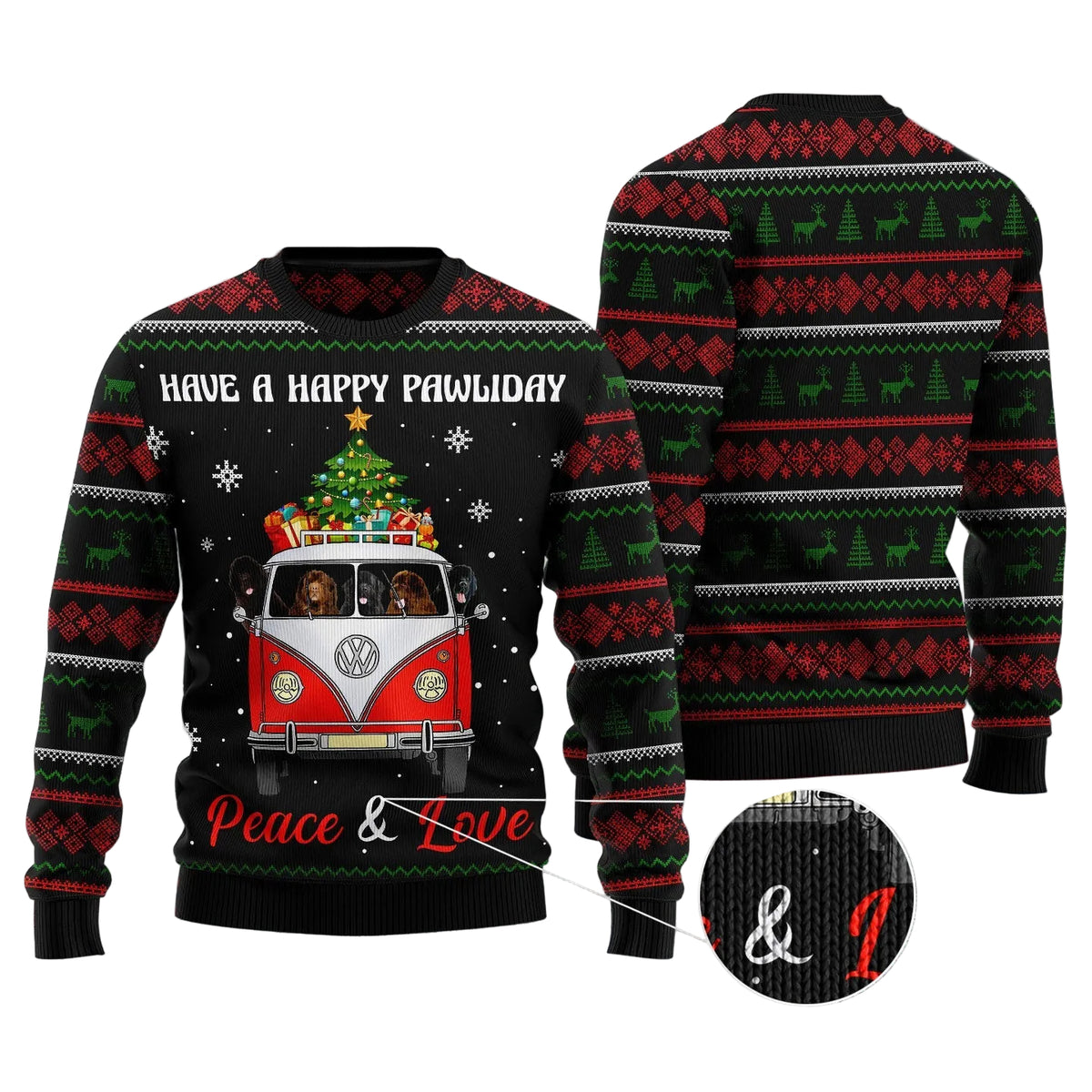 Newfoundland Dogs Bringing Gifts in a Red Car Ugly Christmas Sweater, Newfoundland Dog Lover Holiday Outfit