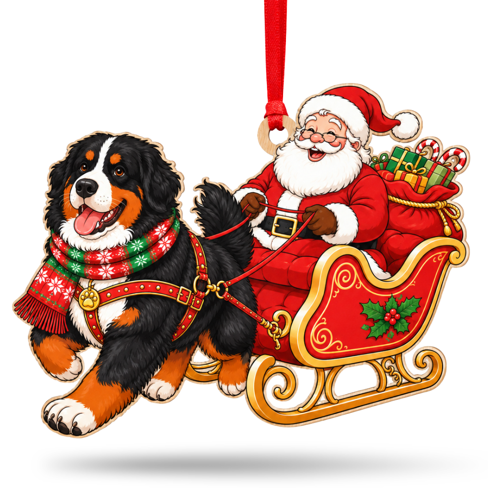 Bernese Mountain Dog Christmas Ornament for Tree, Wood Hanging Decor, Xmas Gift for Collectors & Holiday Decor Lovers
