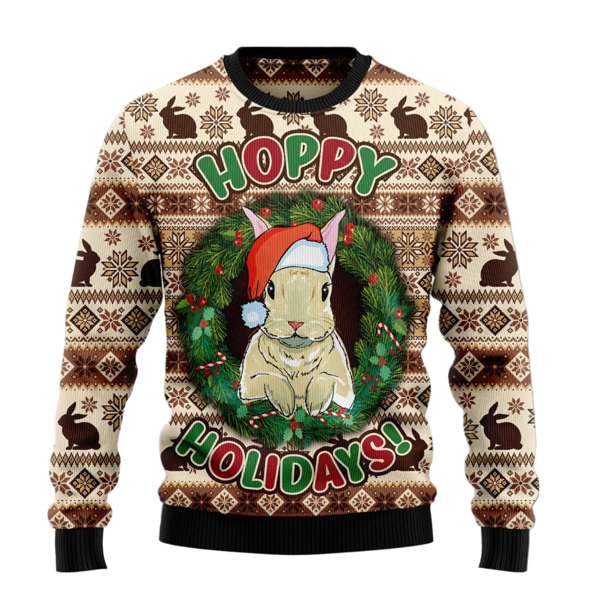 Rabbit Happy Holidays Ugly Christmas Sweater, Cute Bunny Rabbit Party Outfit for Rabbit Owners and Bunny Lovers