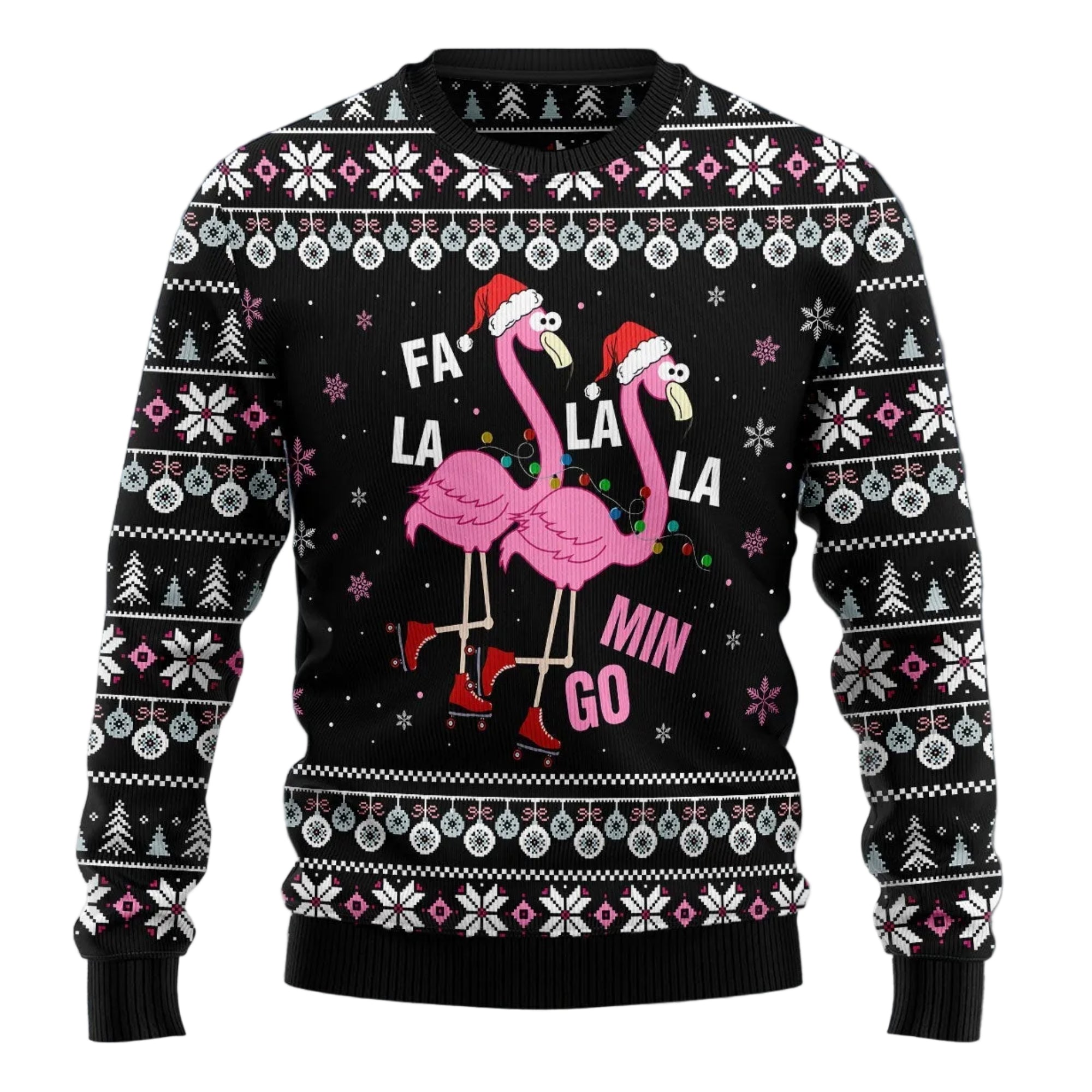 Fla La La Flamingo Ugly Christmas Sweater, Funny Tropical Pullover for Bird Lovers, Festive Winter Party Outfit