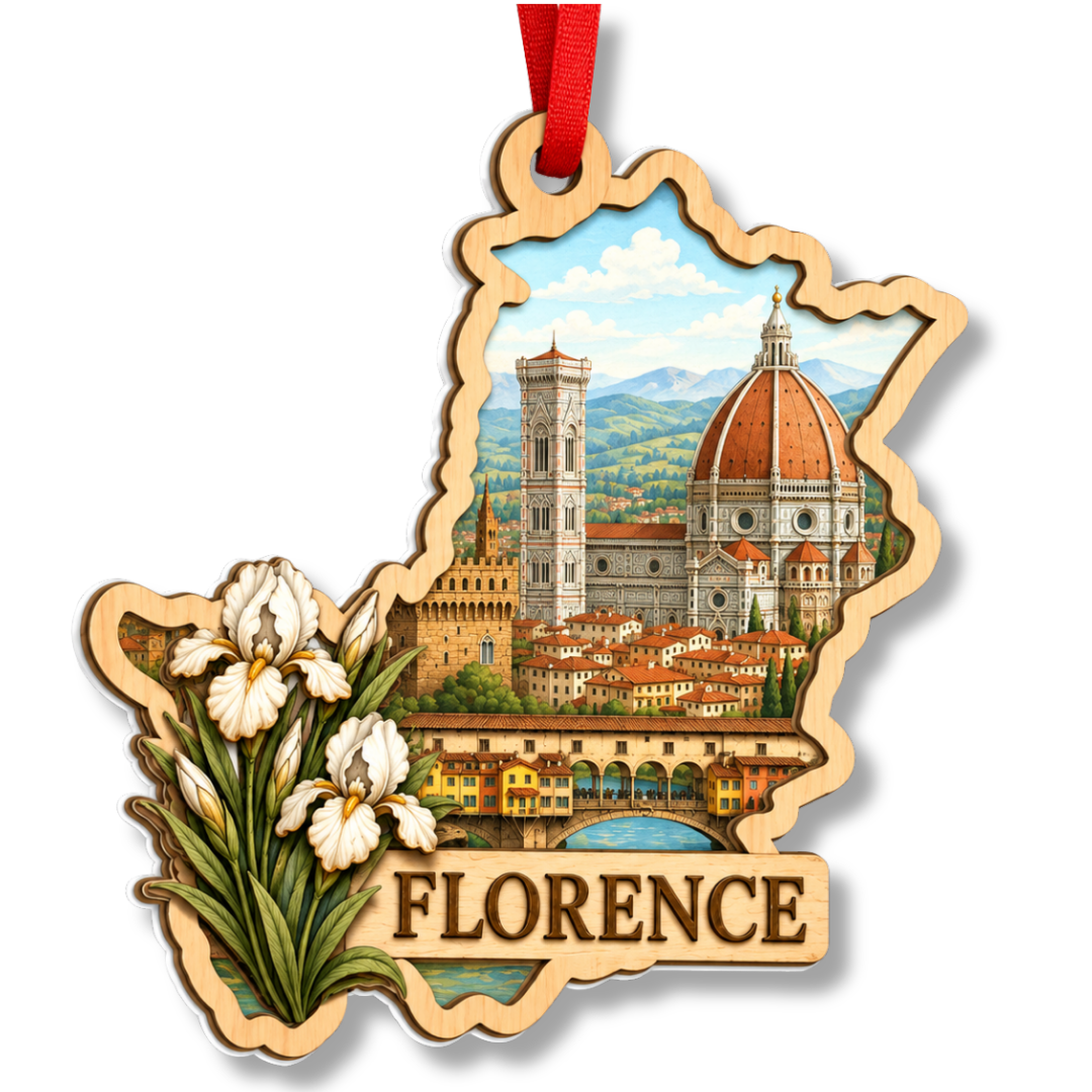 Florence Italy Christmas Ornament, 2 Layer Wood and Acrylic, Christmas Tree Decoration, Travel Souvenir Gift