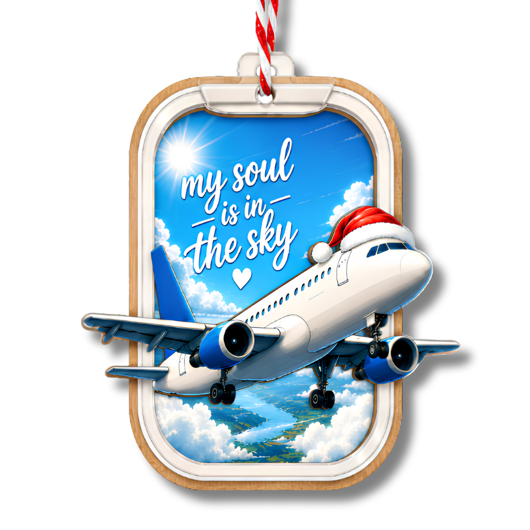 Airplane Ornament, 2 Layer Wood and Acrylic, Christmas Tree Decoration, Holiday Gift, Christmas Ornament
