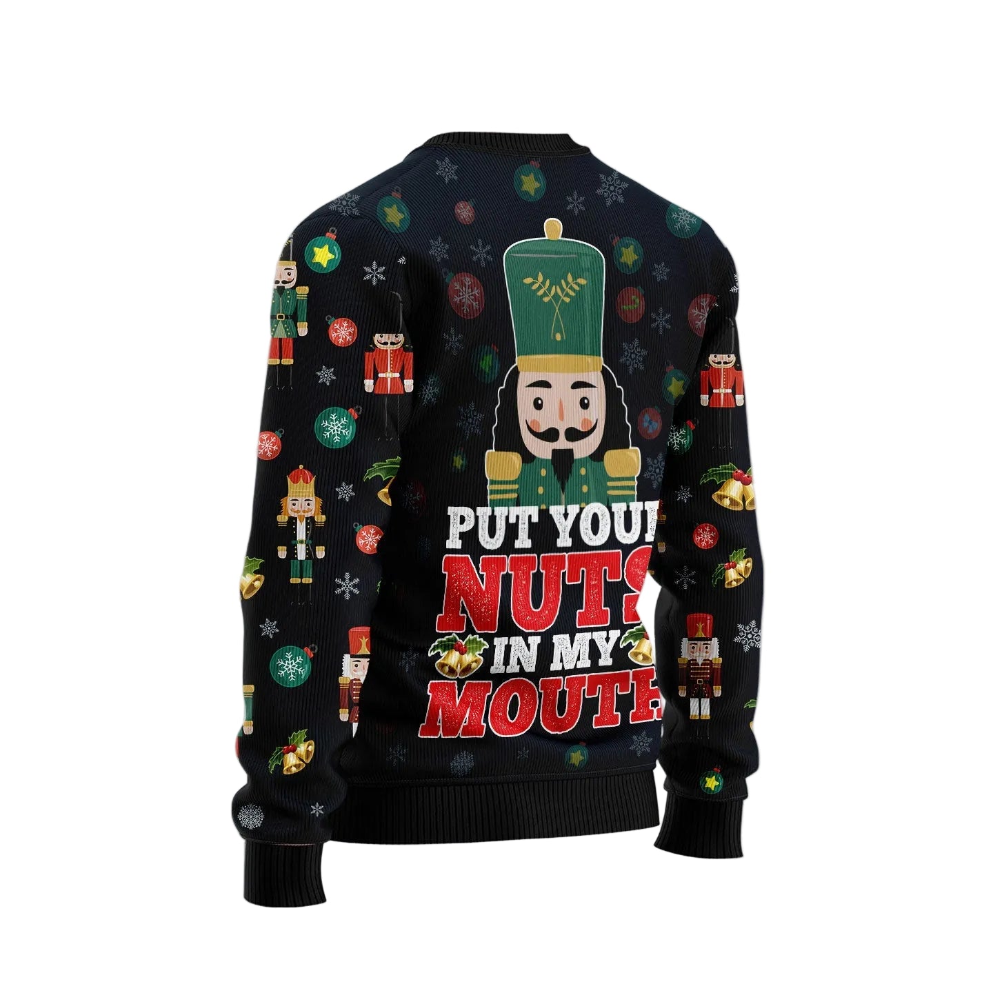 Nutcracker Ugly Christmas Sweater, Put Your Nuts in My Mouth Funny Holiday Pullover for Adult Parties and Gag Gifts