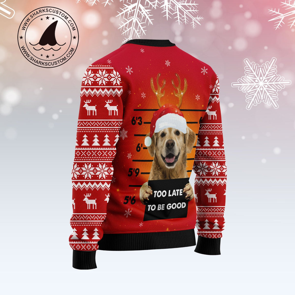 Golden Retriever Too Late To Be Good Ugly Christmas Sweater | Fun Gift for Golden Retriever Lovers and Friends