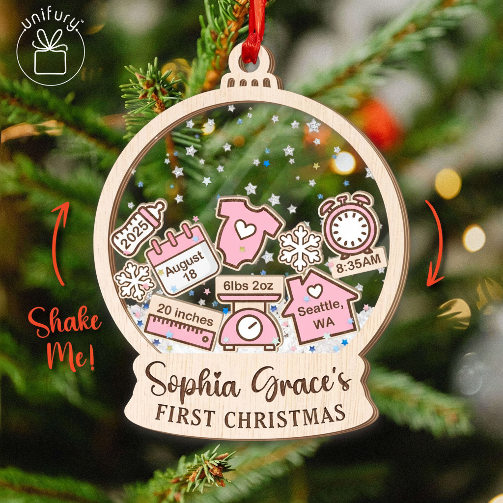 4D Shake Ornament First Baby Christmas 5 Layered Shaker Ornament