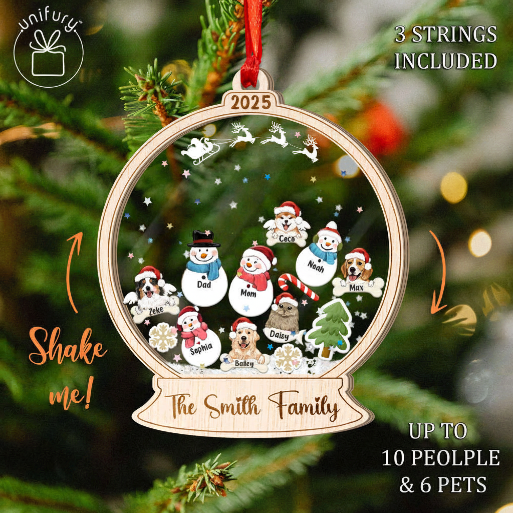 Personalized Snowman Family 4D Shaker Ornament