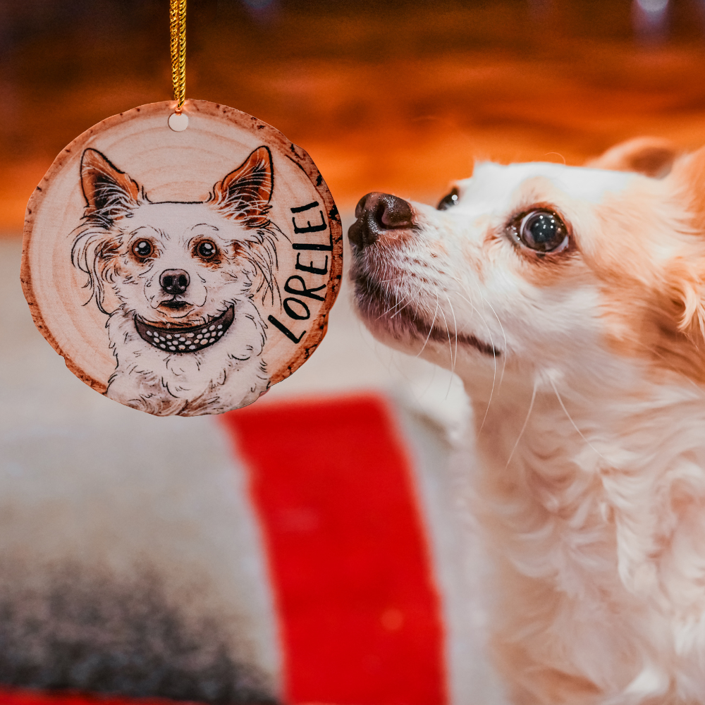 Unique Pet&#39;s Face Wooden Ornament - Custom Dog Cat Portrait - Gifts For Dog Mom, Dad, Dog Cat Lovers