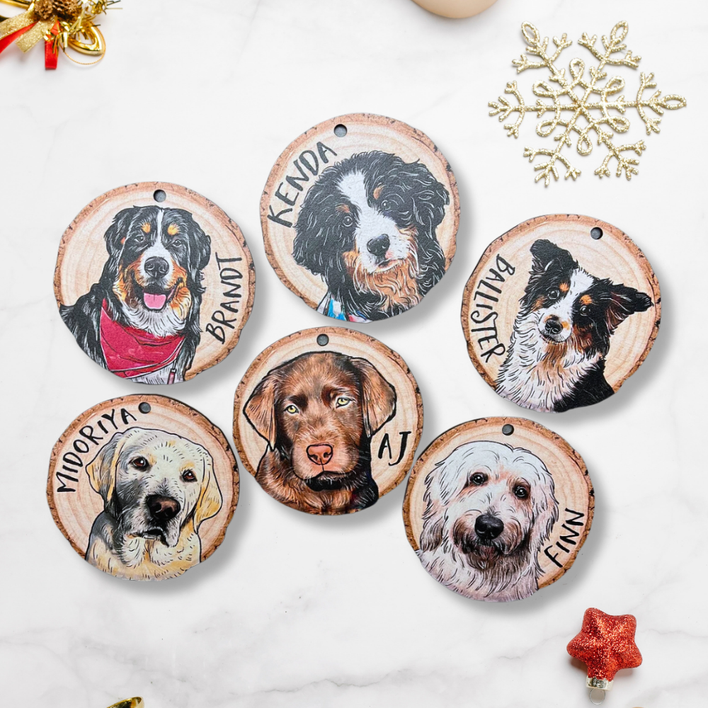 Unique Pet&#39;s Face Wooden Ornament - Custom Dog Cat Portrait - Gifts For Dog Mom, Dad, Dog Cat Lovers