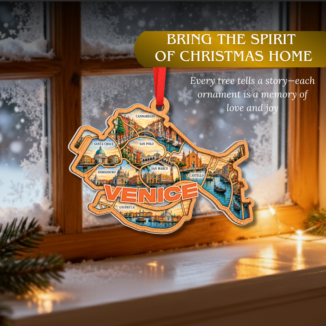 Venice Christmas Ornament, 2 Layer Wood and Acrylic, Christmas Tree Decoration, Travel Souvenir Gift