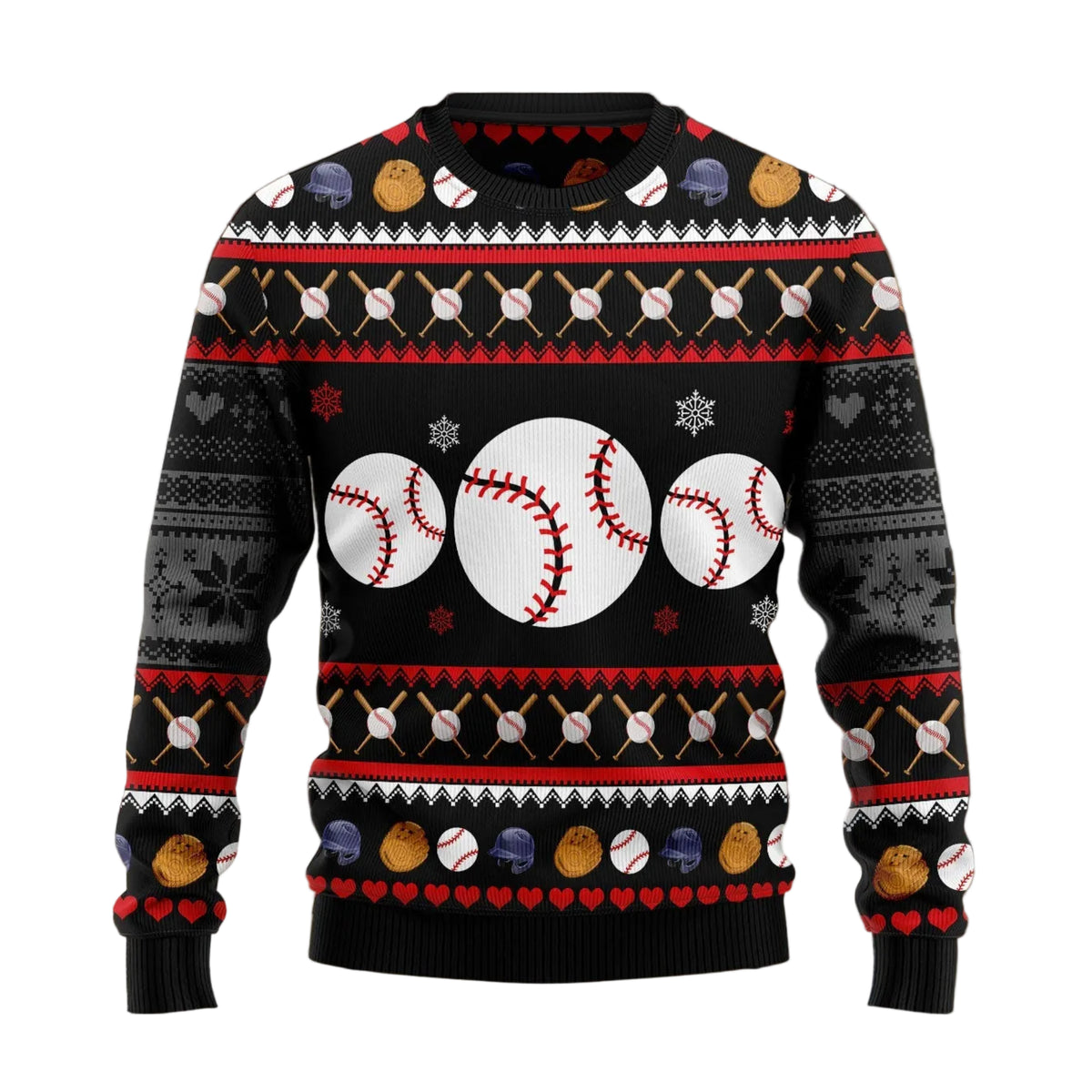 Baseball Balls Holiday Ugly Christmas Sweater, Baseball Print Art Holiday Pullover for Baseball Players and Coaches
