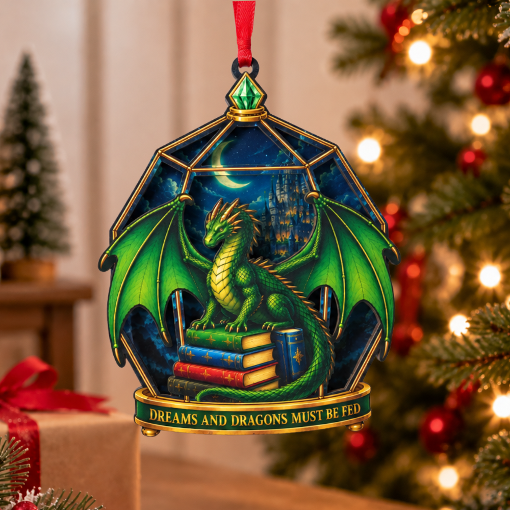 Dragon Fantasy Christmas Ornament, Wood & Acrylic Tree Decoration, Gift for Christmas and Holiday Decor Lovers