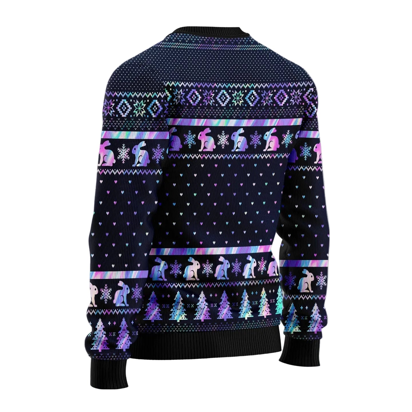 Rabbit Hologram Design Ugly Christmas Sweater, Bunny Lover Holiday Pullover for Rabbit Fans and Festive Winter Parties
