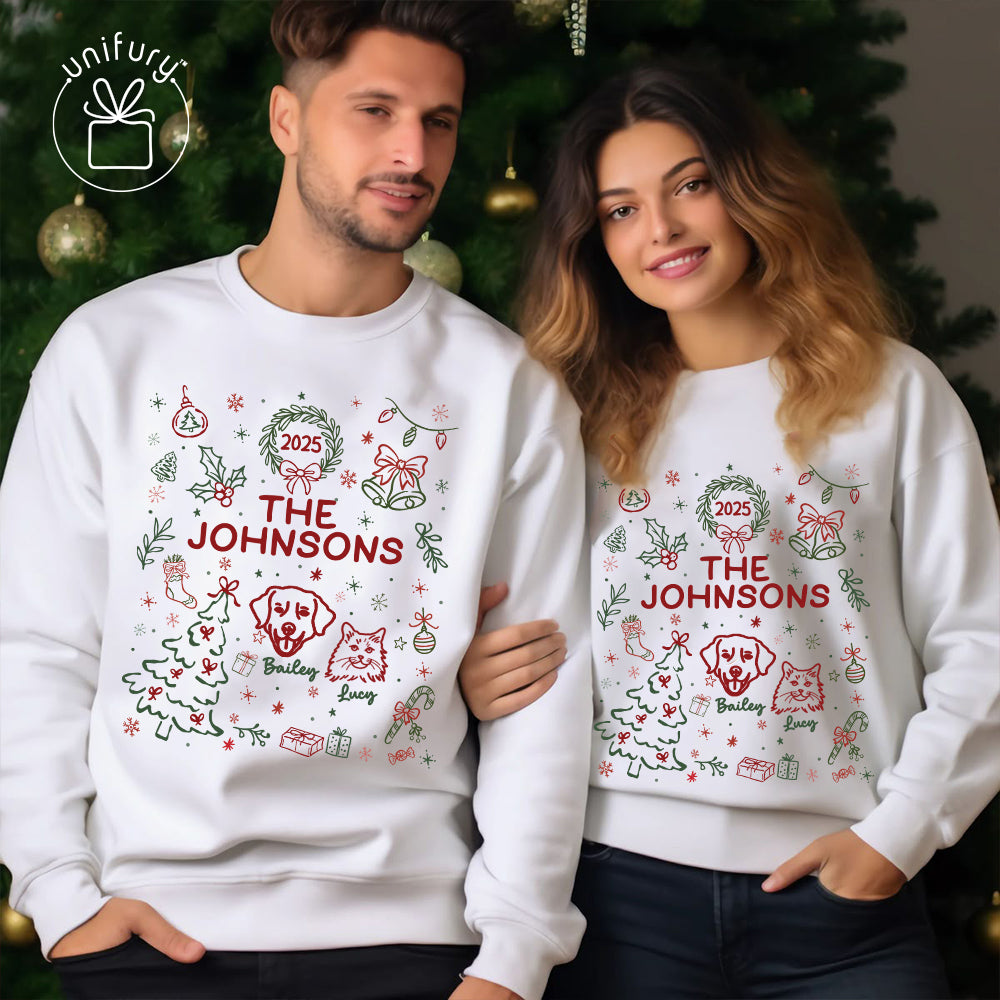 Custom Lineart Doodle Drawing Family Sweatshirt - Sweatshirt For Family - Christmas Gifts For Family