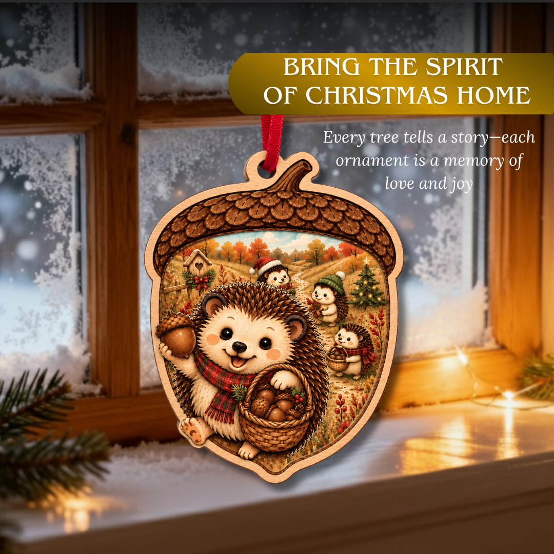 Hedgehog Ornament, Wooden Christmas Tree Decoration, Holiday Gift for Fans, Christmas Ornament, Xmas Tree Decor