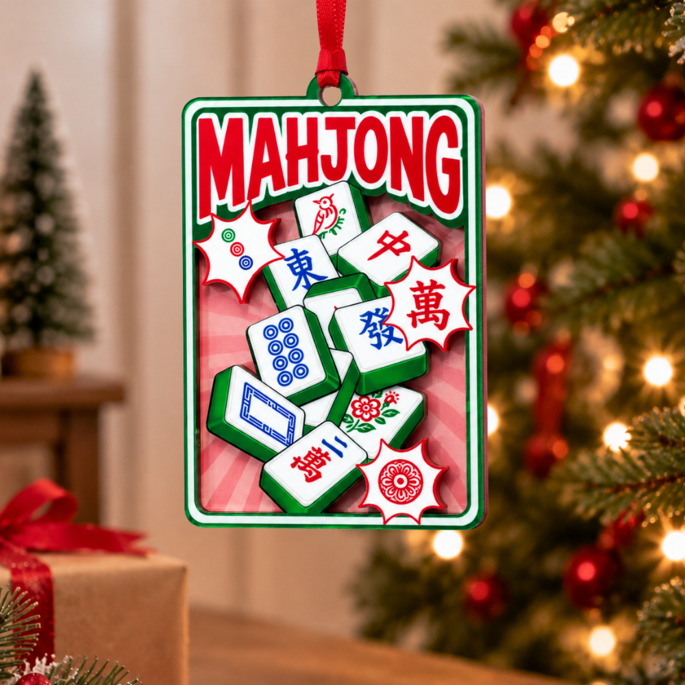Mahjong Christmas Ornament, Wood & Acrylic Christmas Tree Decoration, Holiday Gift for Collectors & Holiday Decor Lovers