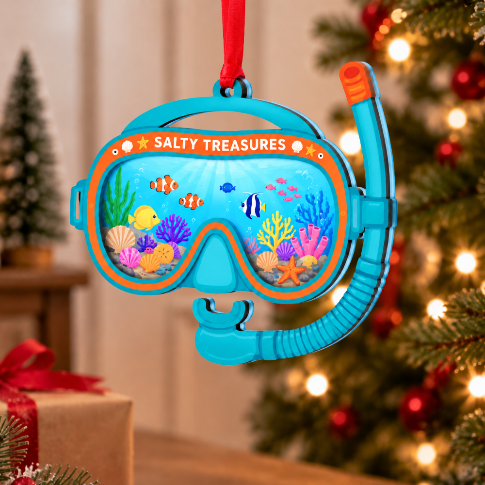 Snorkeling Christmas Ornament for Tree, Wood & Acrylic Hanging Decor, Xmas Gift for Collectors & Holiday Decor Lovers