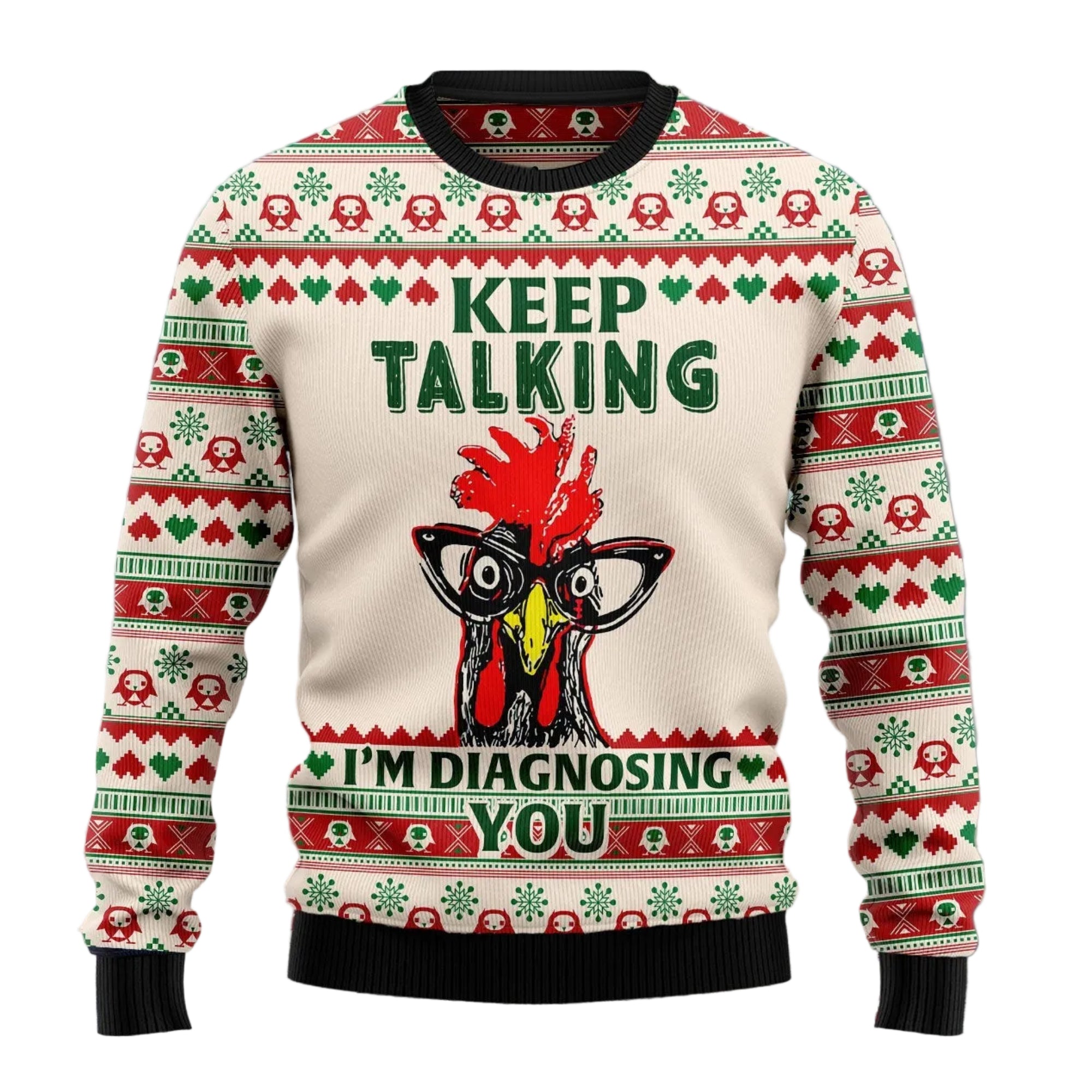 Diagnosing You Chicken Ugly Christmas Sweater, Funny Chicken Quote Pullover for Farm Fans, Fun Xmas Party Clothing