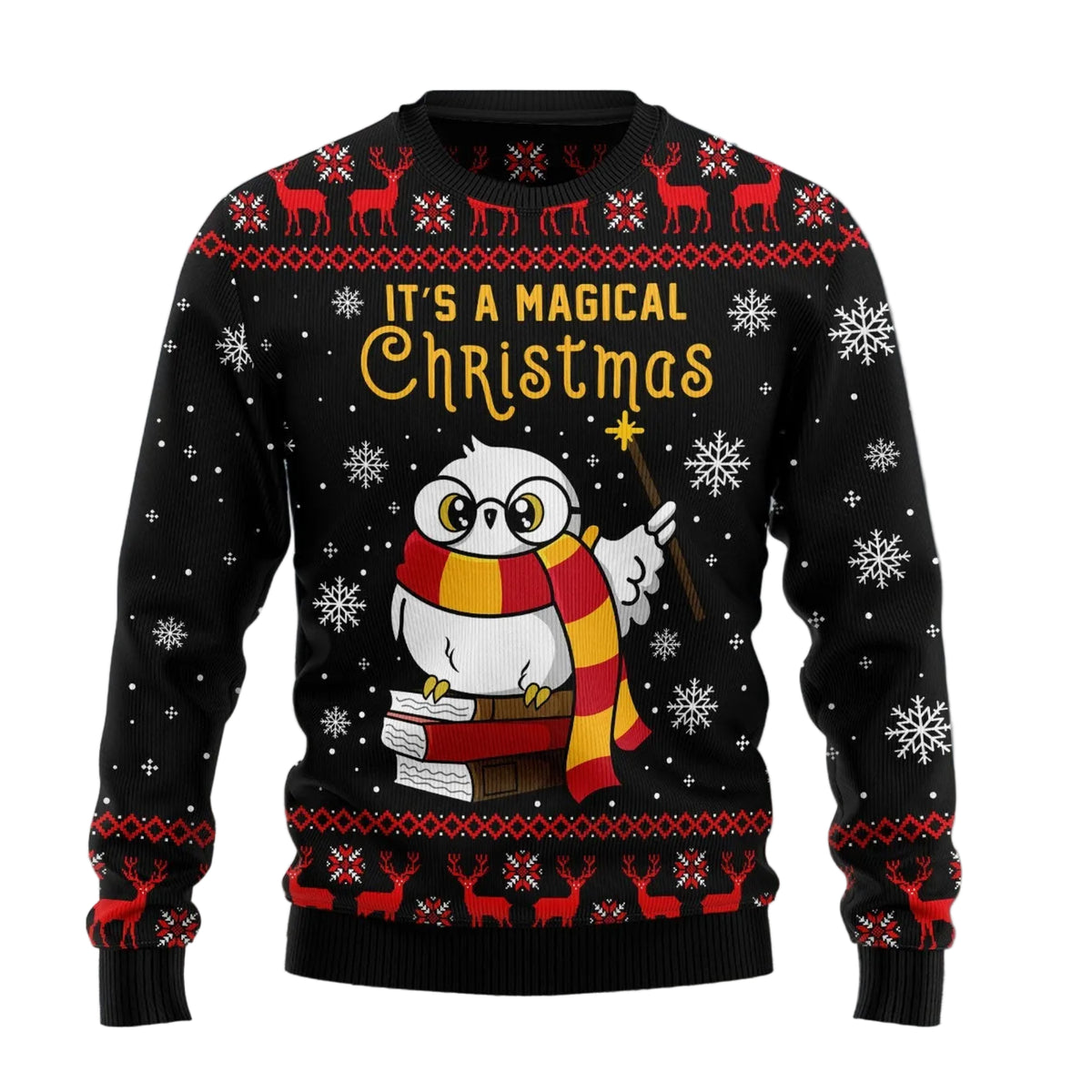 Magical Christmas Owl Ugly Christmas Sweater, Bird Lover Holiday Party Outfit and Festive Gift for Owl Fans
