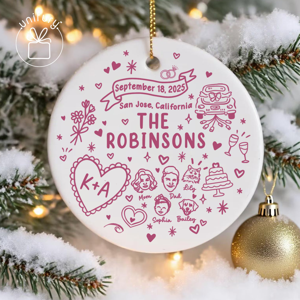 Custom Married Ornament Circle Ceramic Ornament - Married Gifts - Wedding Gifts For Dog Cat Lovers