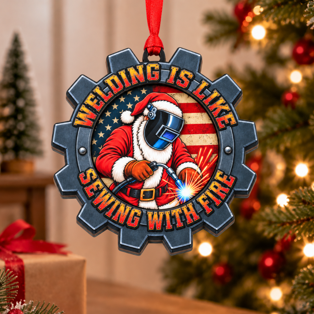 Welder Welding Christmas Ornament, Wood & Acrylic Tree Decoration, Gift for Christmas and Holiday Decor Lovers