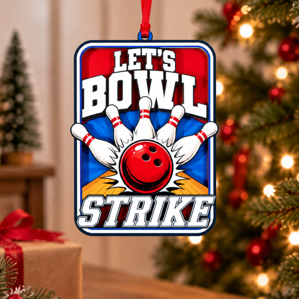 Bowling Christmas Ornament, Wood & Acrylic Christmas Tree Decoration, Holiday Gift for Collectors & Holiday Decor Lovers