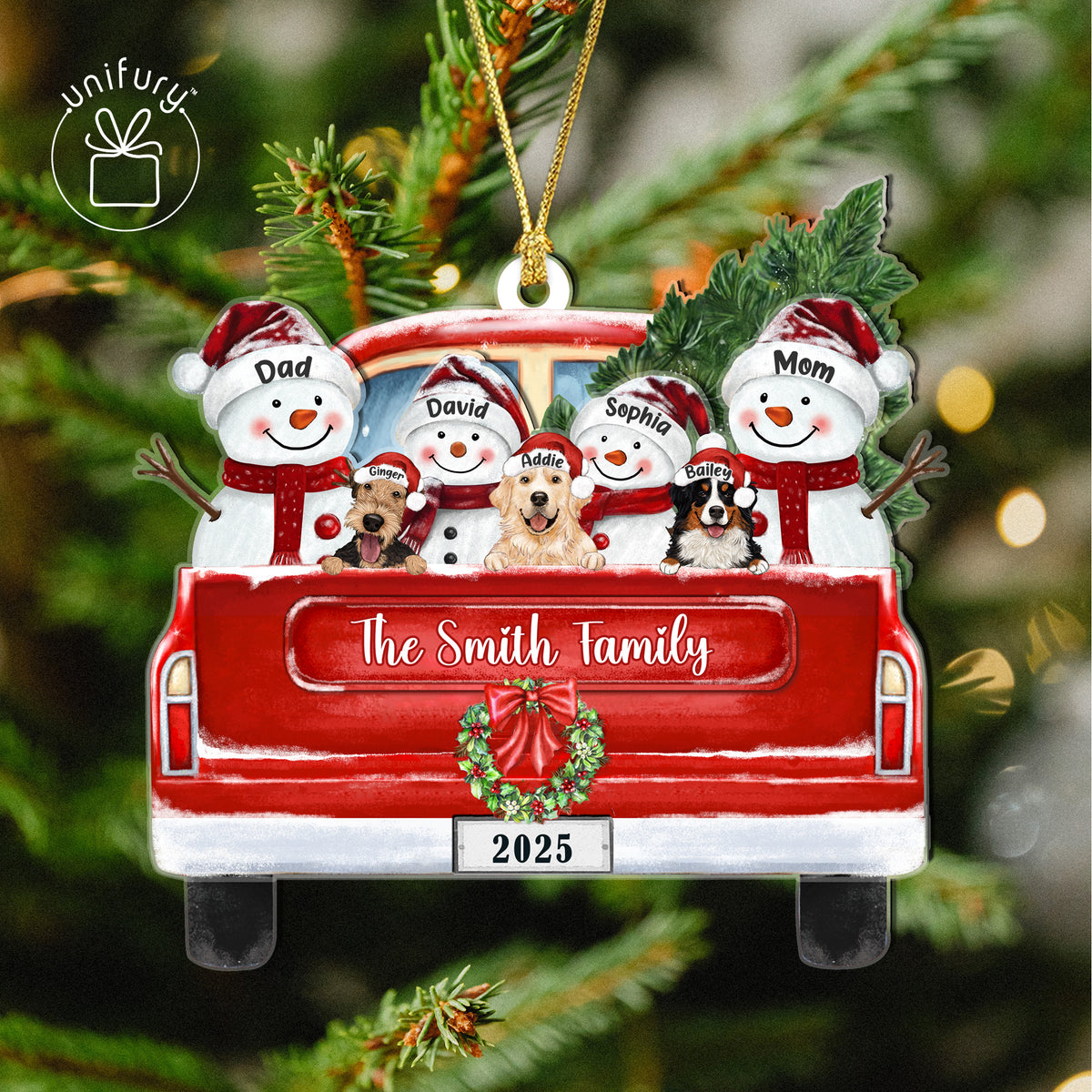 Personalized Family Pet Snowman In Truck Acrylic Ornament - Family Ornament - Christmas Gifts For Family