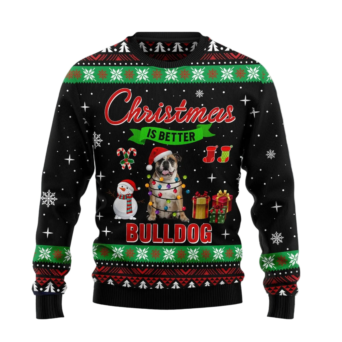 Christmas Is Better With a Bulldog Ugly Christmas Sweater, Unisex Holiday Party Outfit for Bulldog Owners