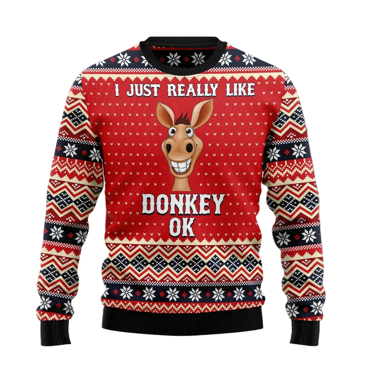 I Just Really Like Donkey Ok Ugly Christmas Sweater, Funny Donkey Lover Christmas Quote, Holiday Sweater for Adults