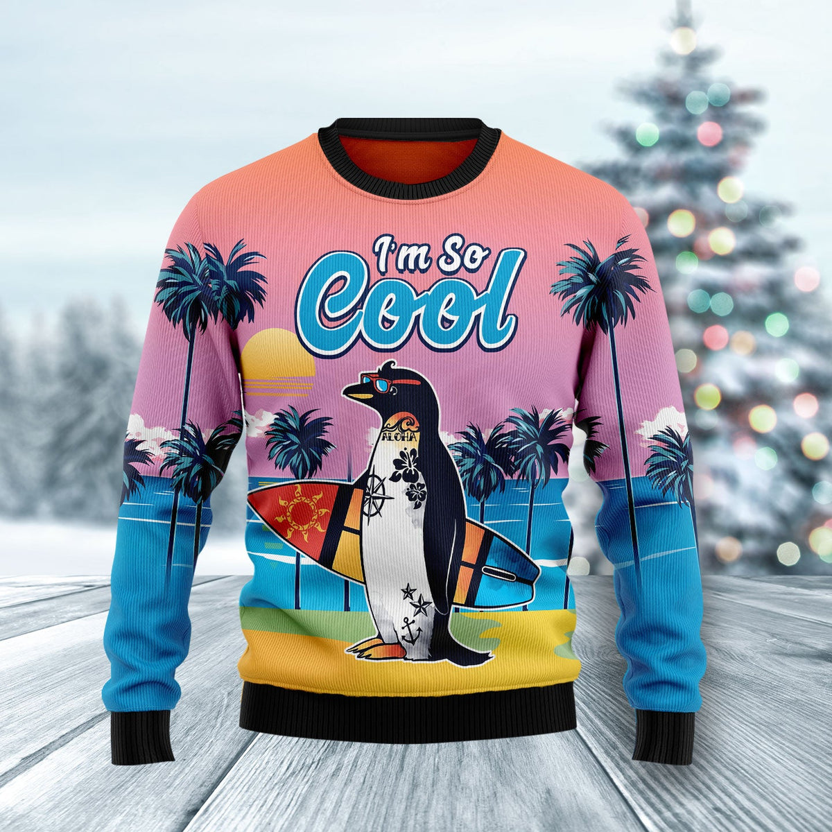 Penguin I'm So Cool Ugly Christmas Sweater | Unisex Holiday Party Outfit | Festive Party Top for Penguin Lovers