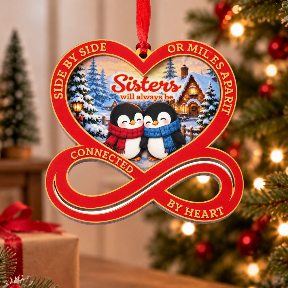 Sister Christmas Ornament, Wood & Acrylic Christmas Tree Decoration, Holiday Gift for Collectors & Holiday Decor Lovers