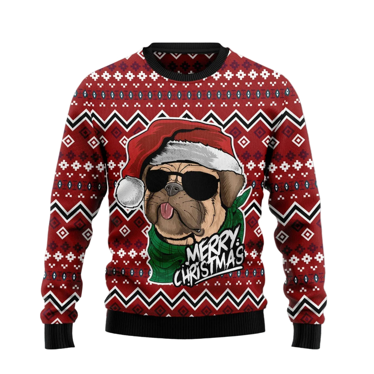 Pug Merry Christmas Ugly Christmas Sweater, Pug Dog Lover Holiday Outfit, Festive Xmas Party Pullover and Gift