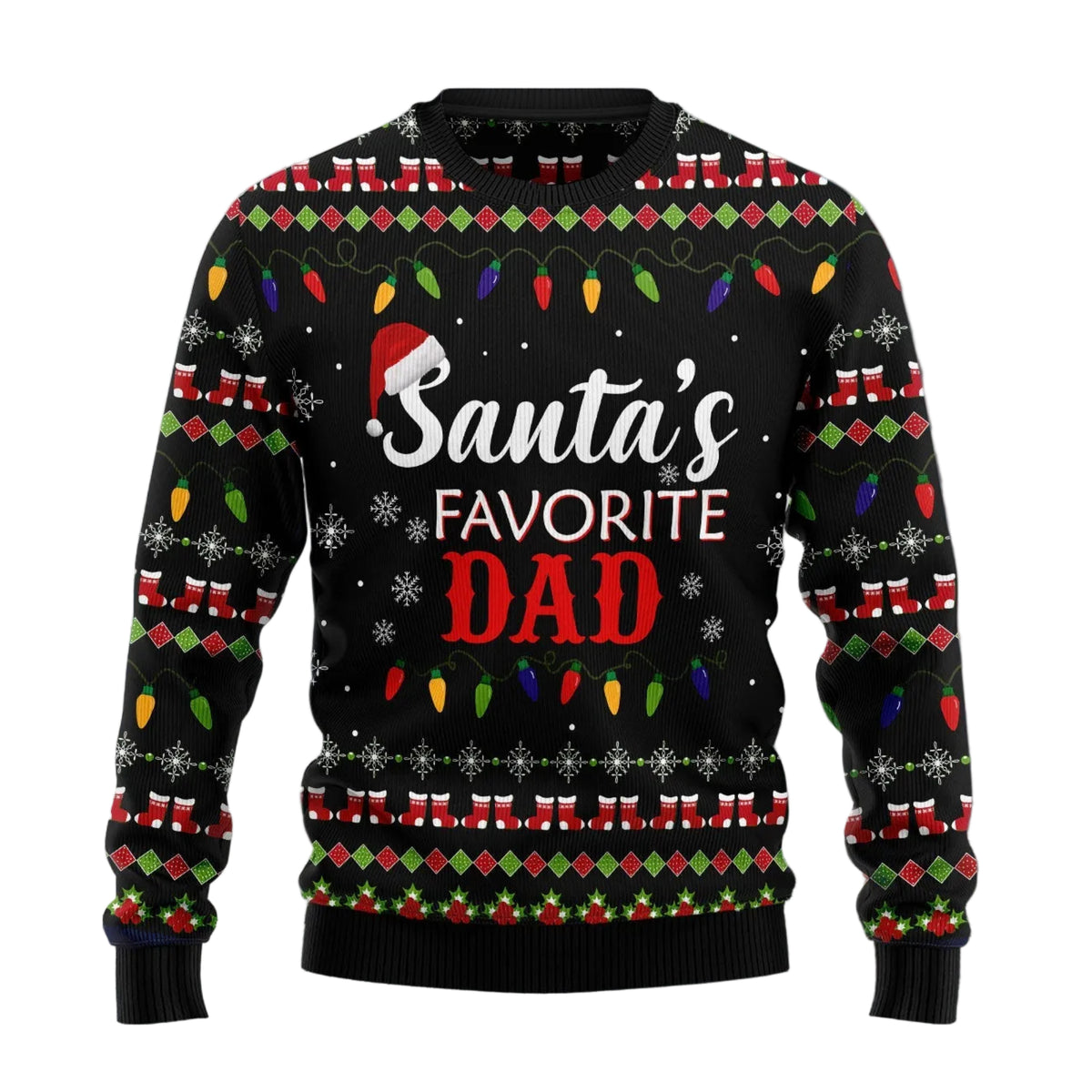 Santa's Favorite Dad Ugly Christmas Sweater, Funny Christmas Dad Holiday Print, Seasonal Gift for Dads and Fathers