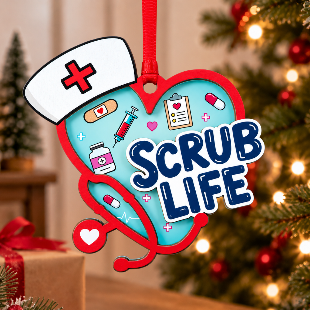 Nurse Christmas Ornament, Wood & Acrylic Christmas Tree Decoration, Holiday Gift for Nurses and Friends
