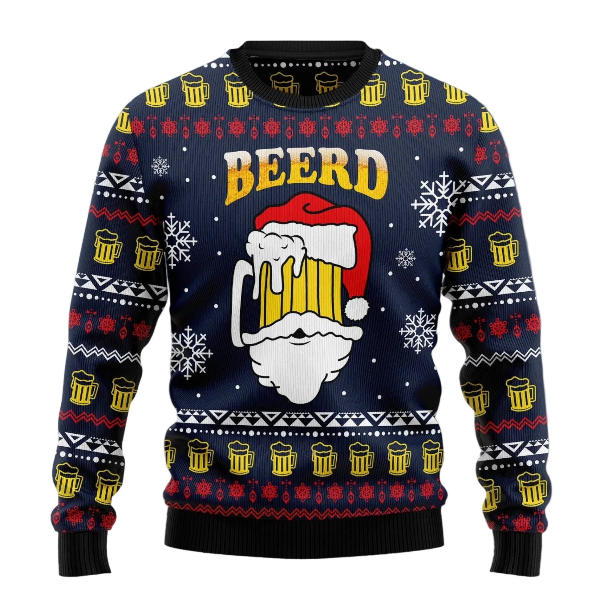 Santa Beerd Ugly Christmas Sweater, Funny Beer Lover Holiday Pullover for Adult Christmas Parties and Festive Gifts