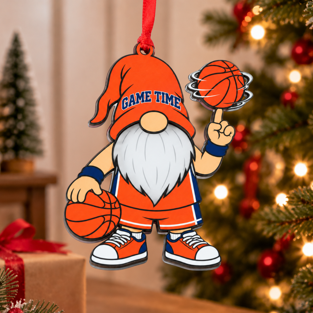 Basketball Christmas Ornament, Wood & Acrylic Christmas Tree Decoration, Holiday Gift for Basketball Lovers