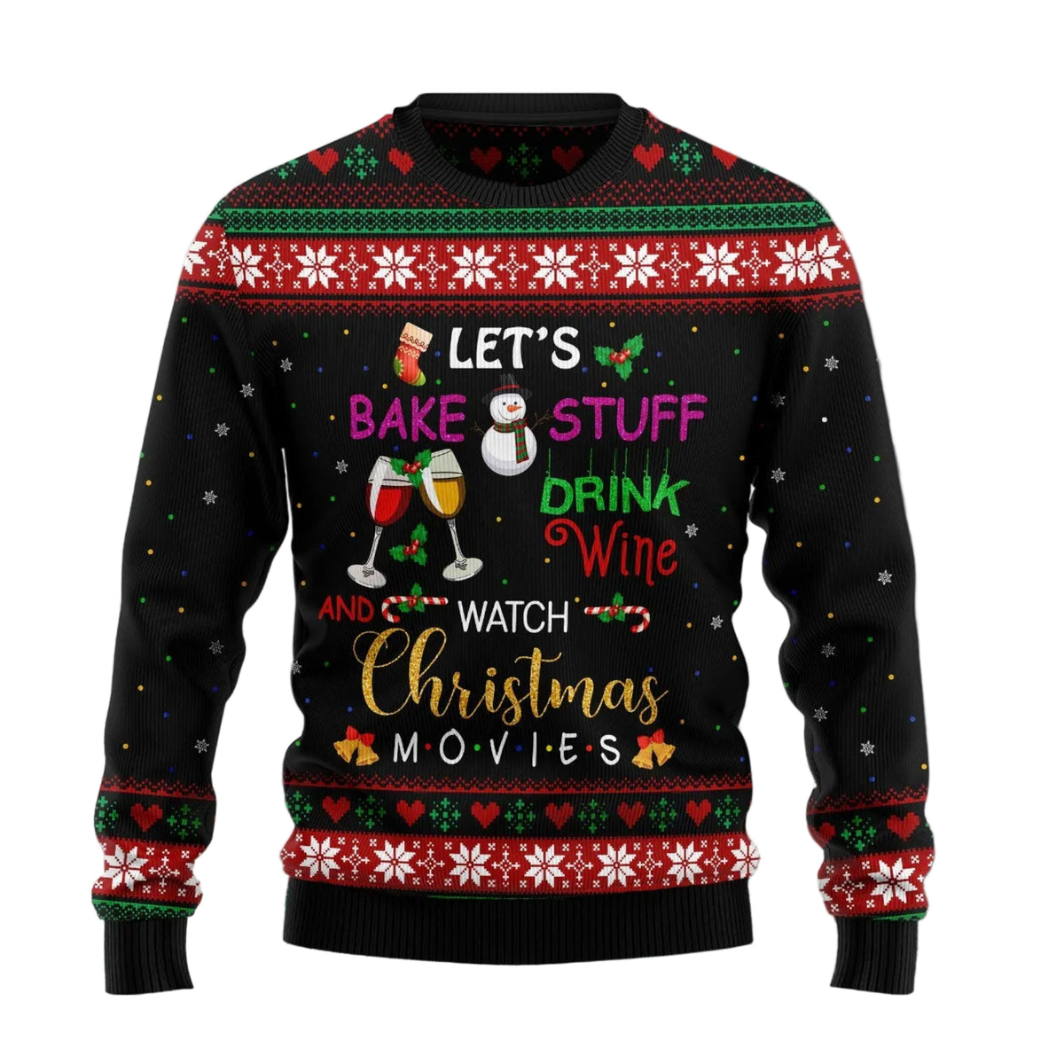 Drink Wine and Watch Christmas Movies Ugly Christmas Sweater, Unisex Holiday Party Outfit for Wine and Movie Lovers