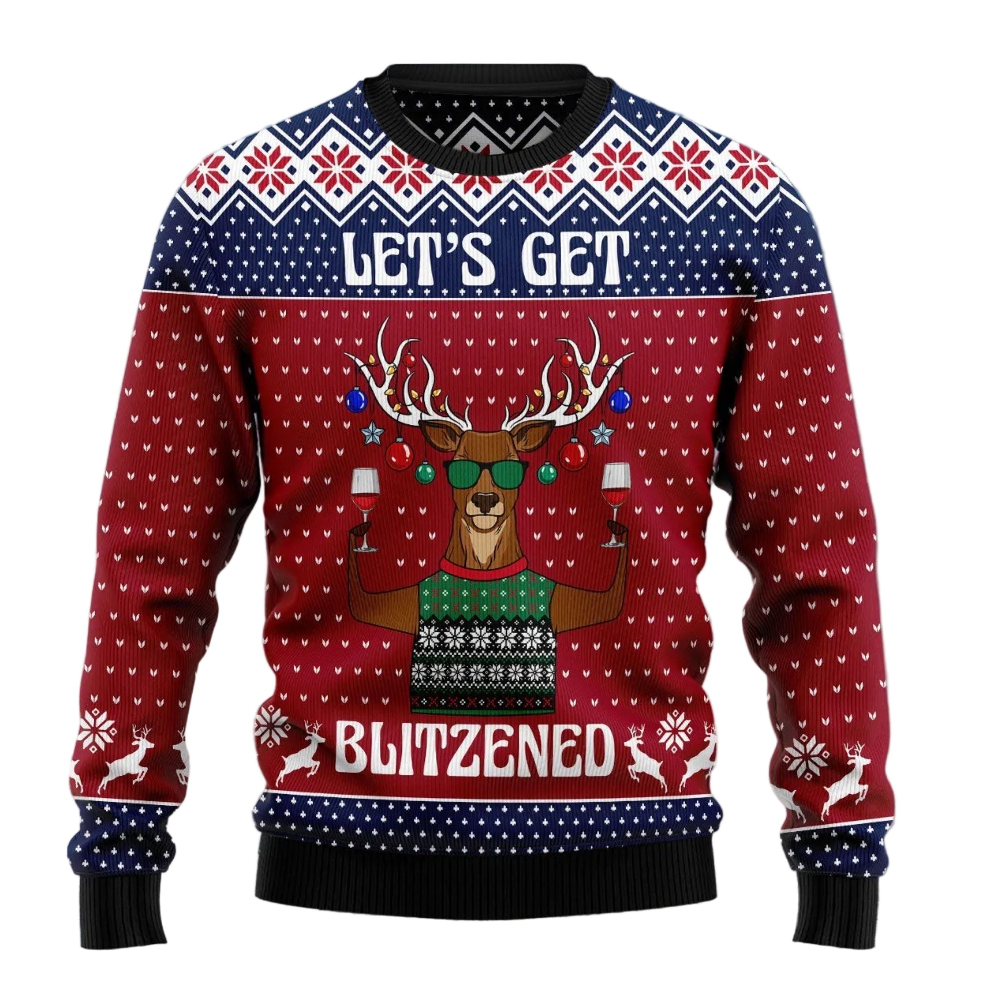 Let's Get Blitzened Ugly Christmas Sweater, Funny Adult Holiday Party Outfit for Men and Women, Festive Gift