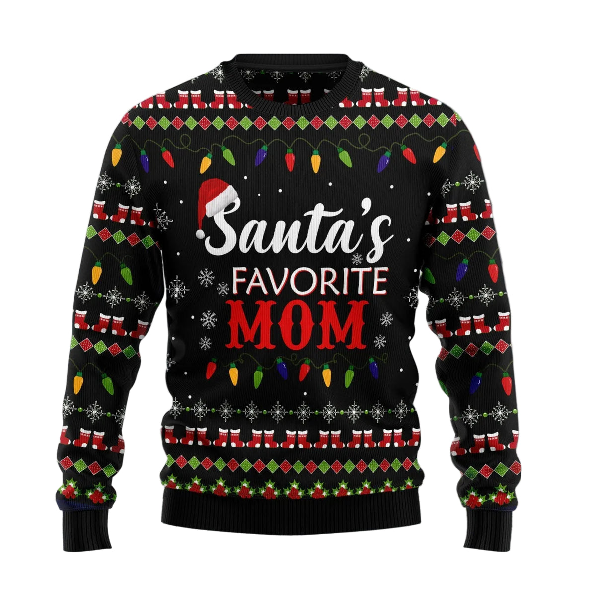 Santa's Favorite Mom Ugly Christmas Sweater, Funny Christmas Mom Holiday Print, Seasonal Gift for Moms and Mothers