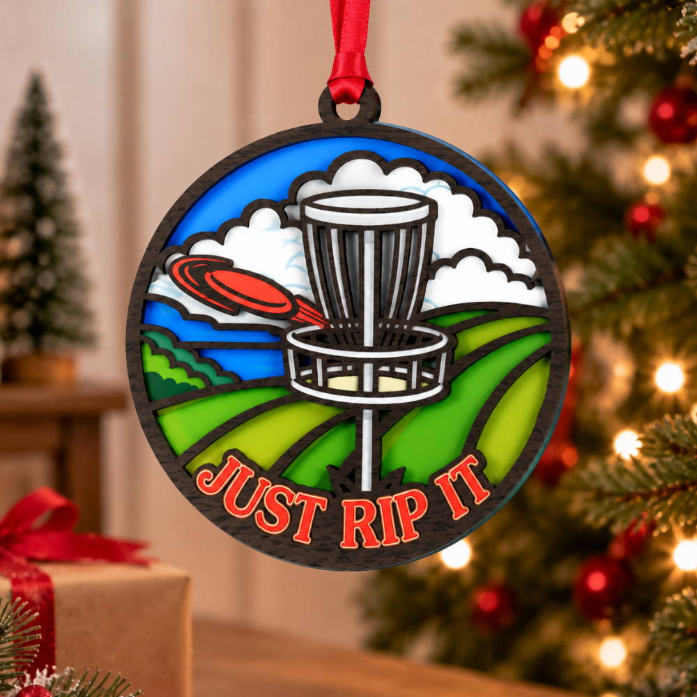 Disc Golf Christmas Ornament, Wood & Acrylic Christmas Tree Decoration, Holiday Gift for Disc Golfers And Sports Lovers