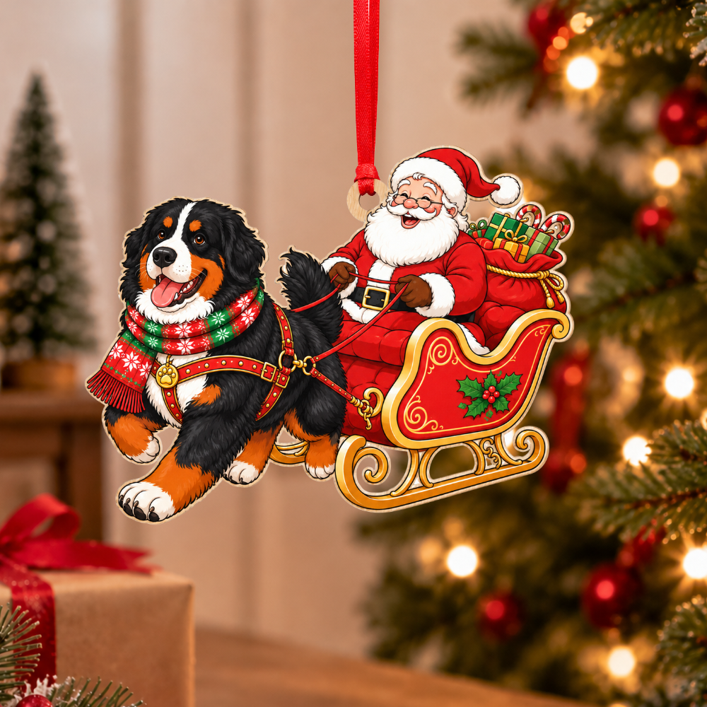 Bernese Mountain Dog Christmas Ornament for Tree, Wood Hanging Decor, Xmas Gift for Collectors & Holiday Decor Lovers