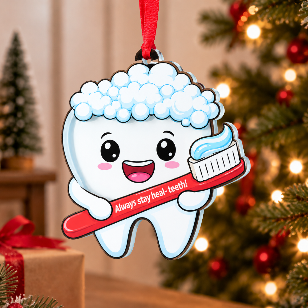 Tooth Dental Christmas Ornament, Wood & Acrylic Christmas Tree Decoration, Holiday Gift for Dentists