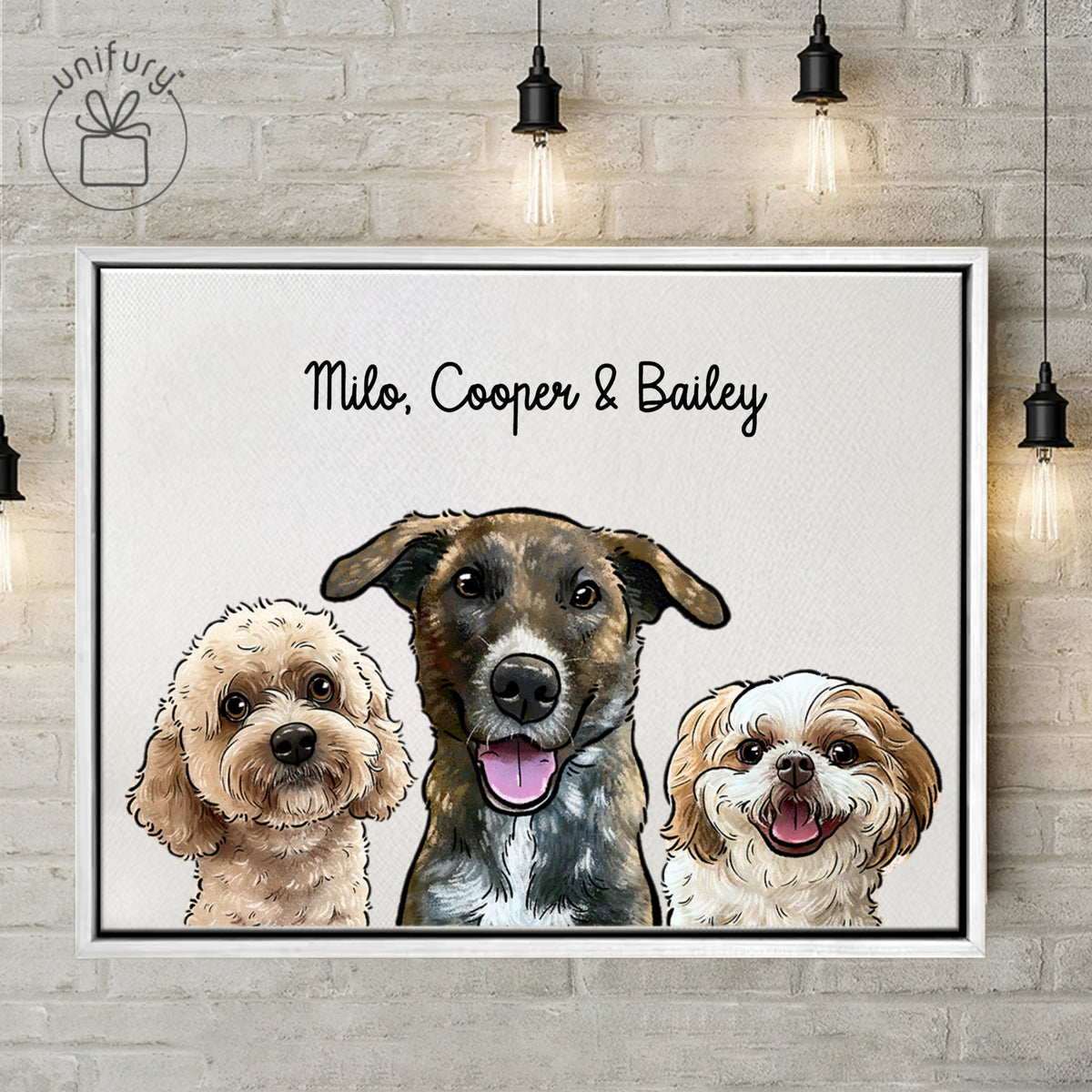 Custom Pet Portrait Framed Canvas - 3 Pets